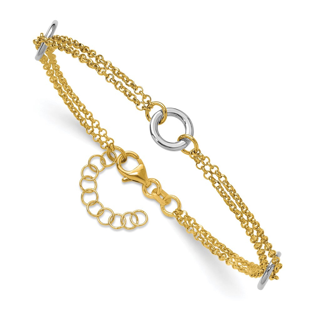 14K Two-tone Gld Polish/Dia-cut 2-Strand Circle Link w/1in ext. Br