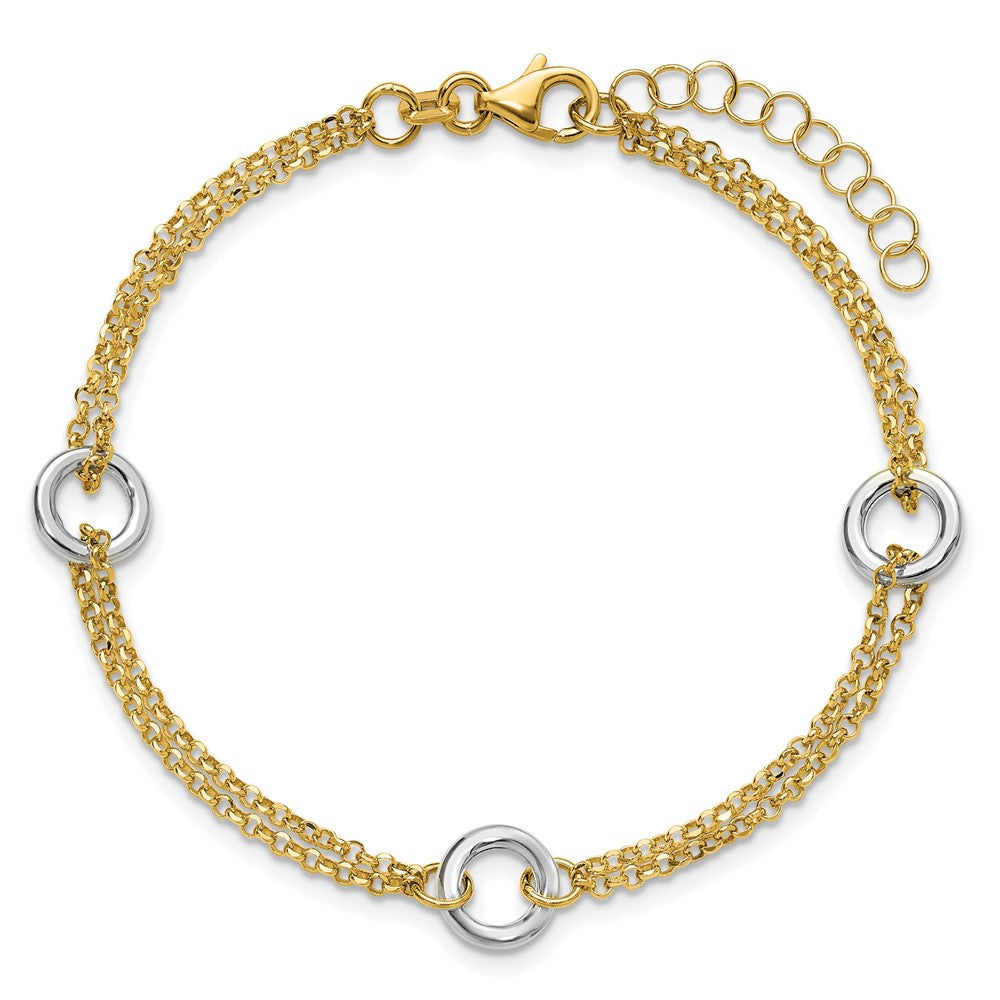14K Two-tone Gld Polish/Dia-cut 2-Strand Circle Link w/1in ext. Br