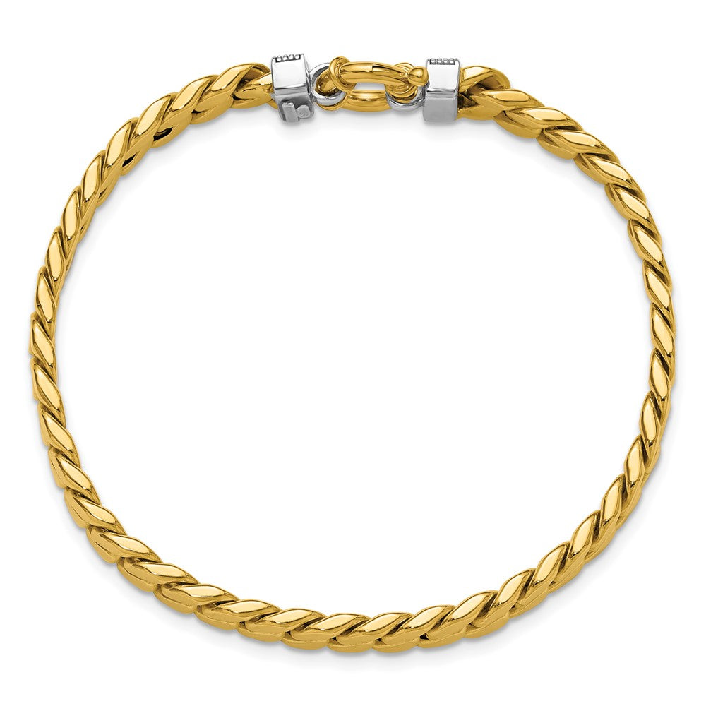 14K Two-tone CZ Polished Fancy Curb Bracelet