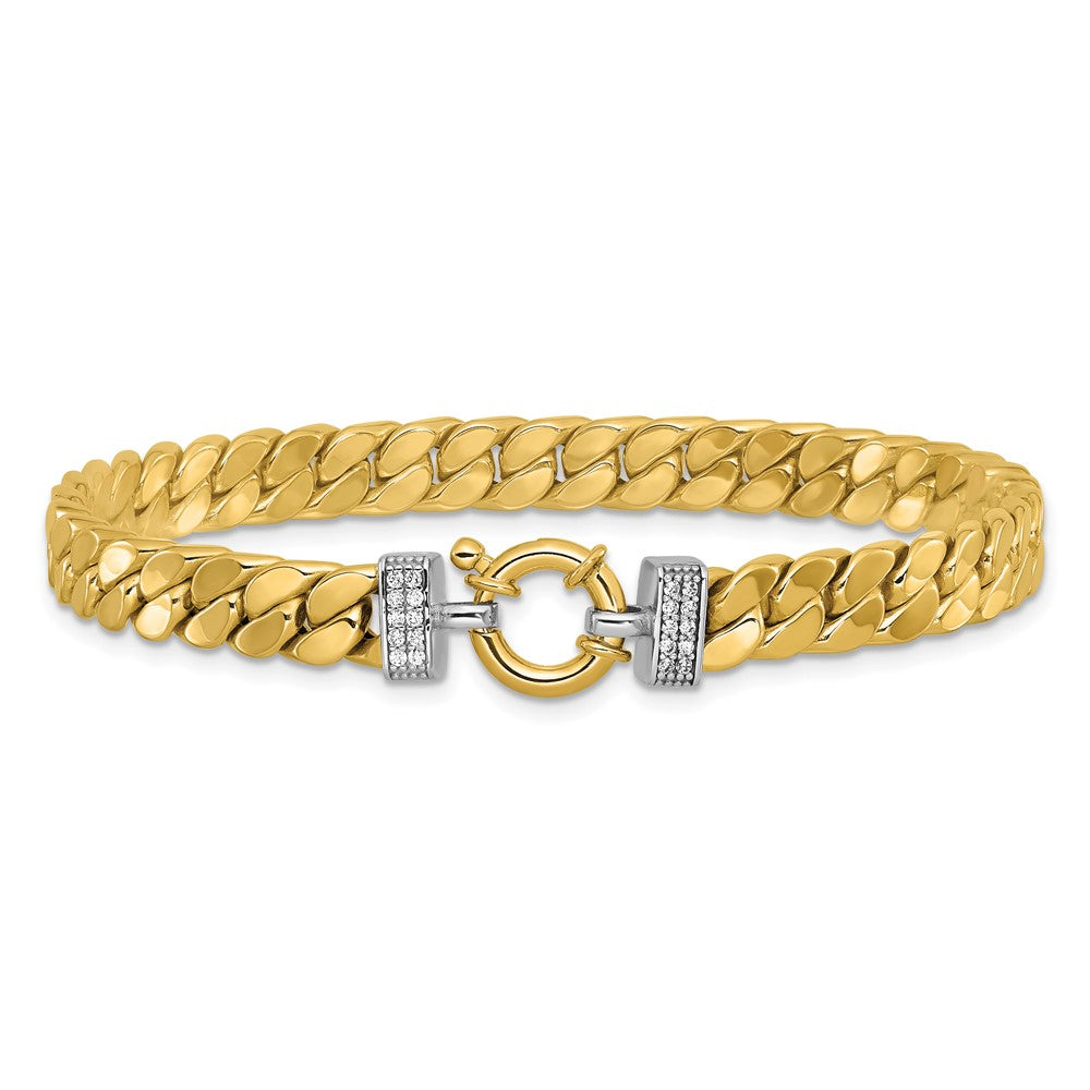 14K Two-tone CZ Polished Fancy Curb Bracelet