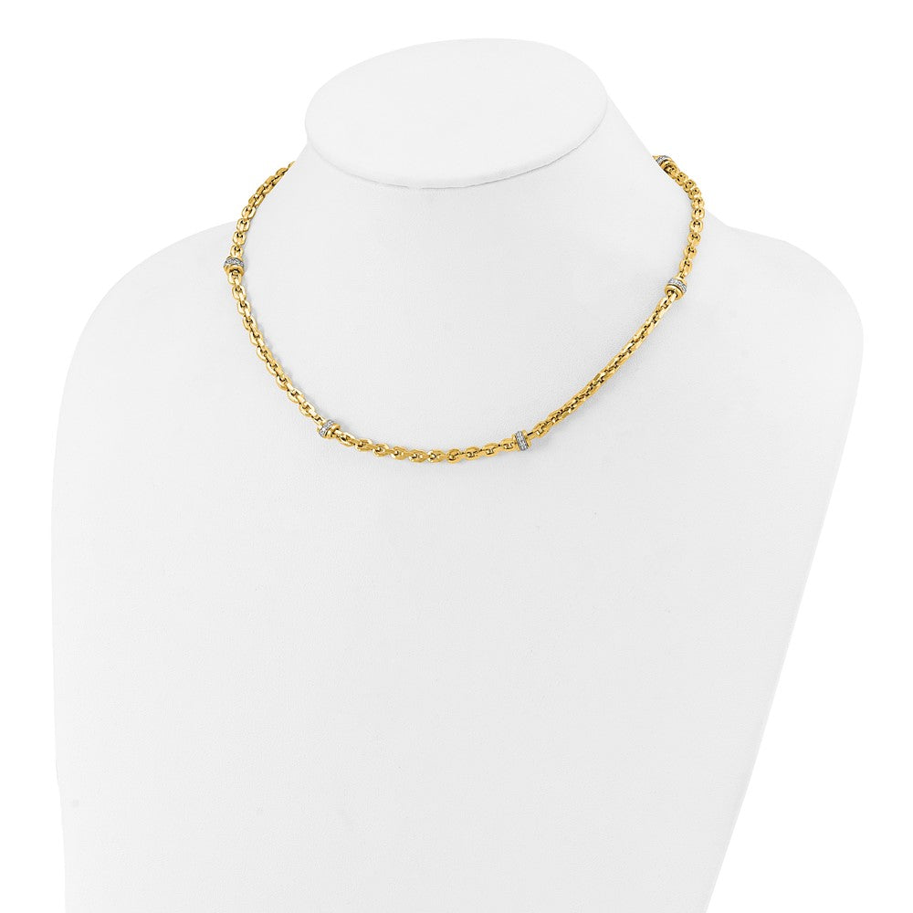 14K Two-tone CZ Polished Fancy Link Necklace