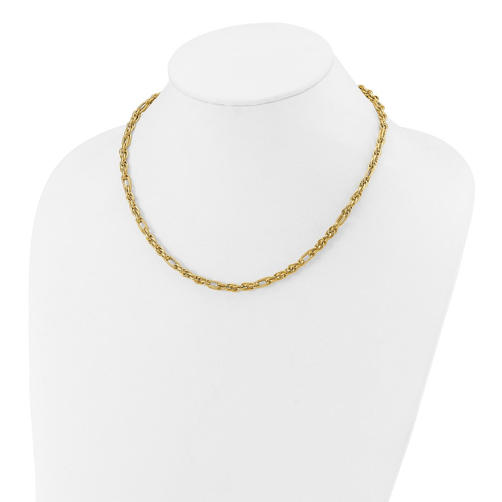 14K Polished and Textured Fancy Link Necklace