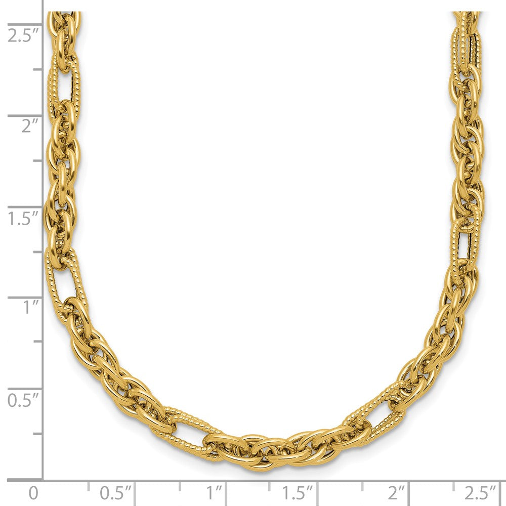 14K Polished and Textured Fancy Link Necklace