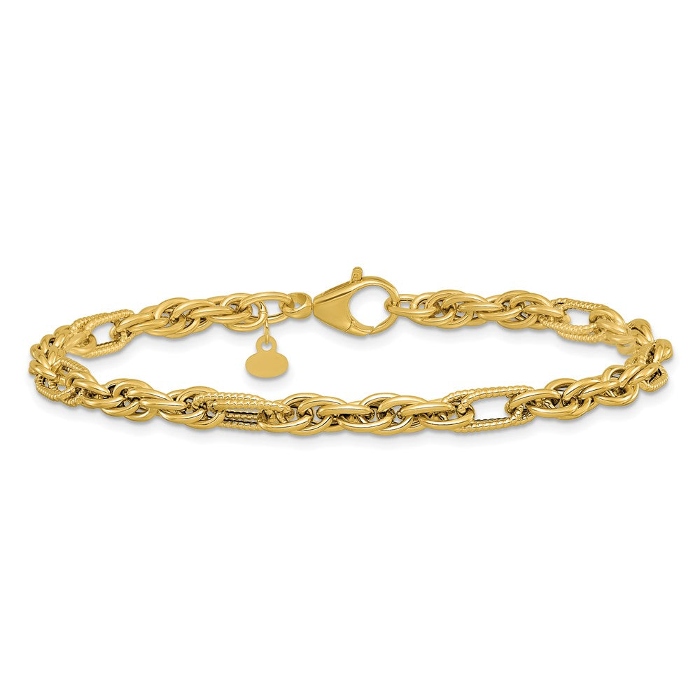 14K Polished and Textured Fancy Link Bracelet