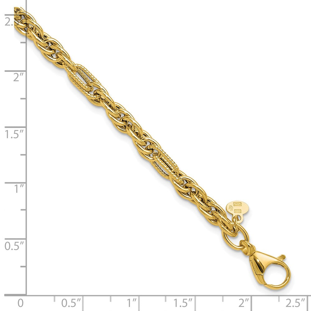 14K Polished and Textured Fancy Link Bracelet