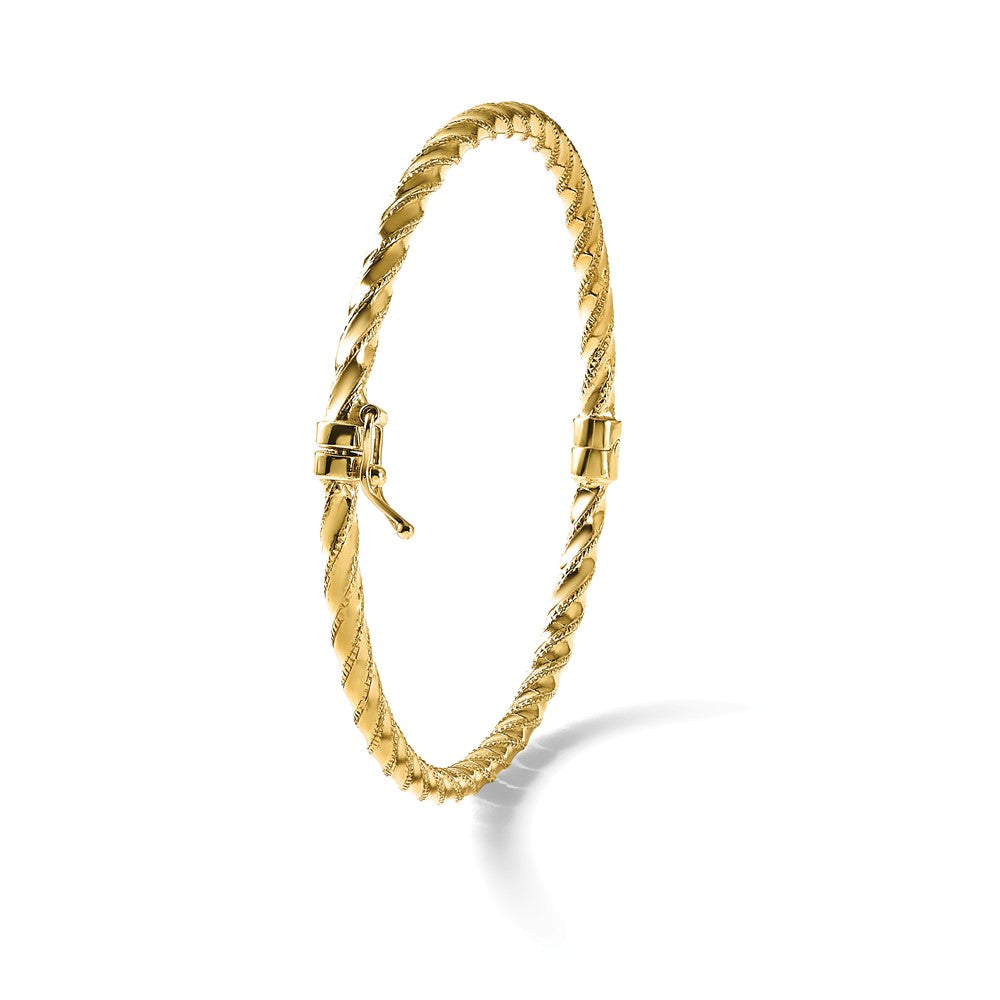 14K Polished/Textured and Twisted Hinged Bangle