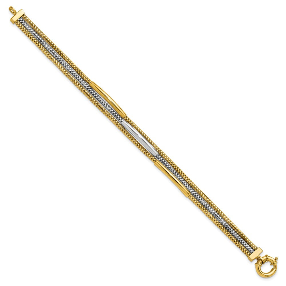 14K w/Rhodium Polished Bars Mesh Multi-strand Bracelet