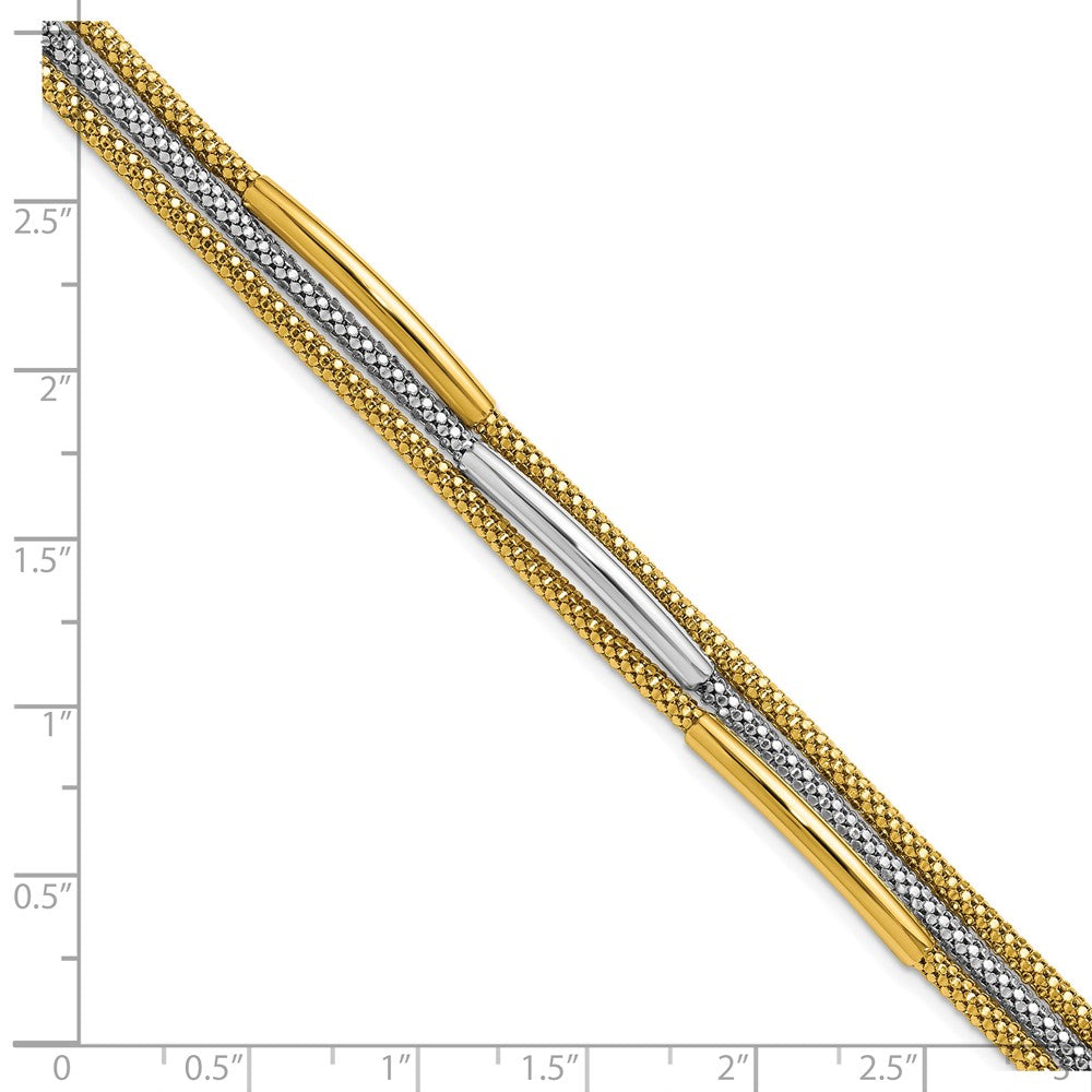 14K w/Rhodium Polished Bars Mesh Multi-strand Bracelet