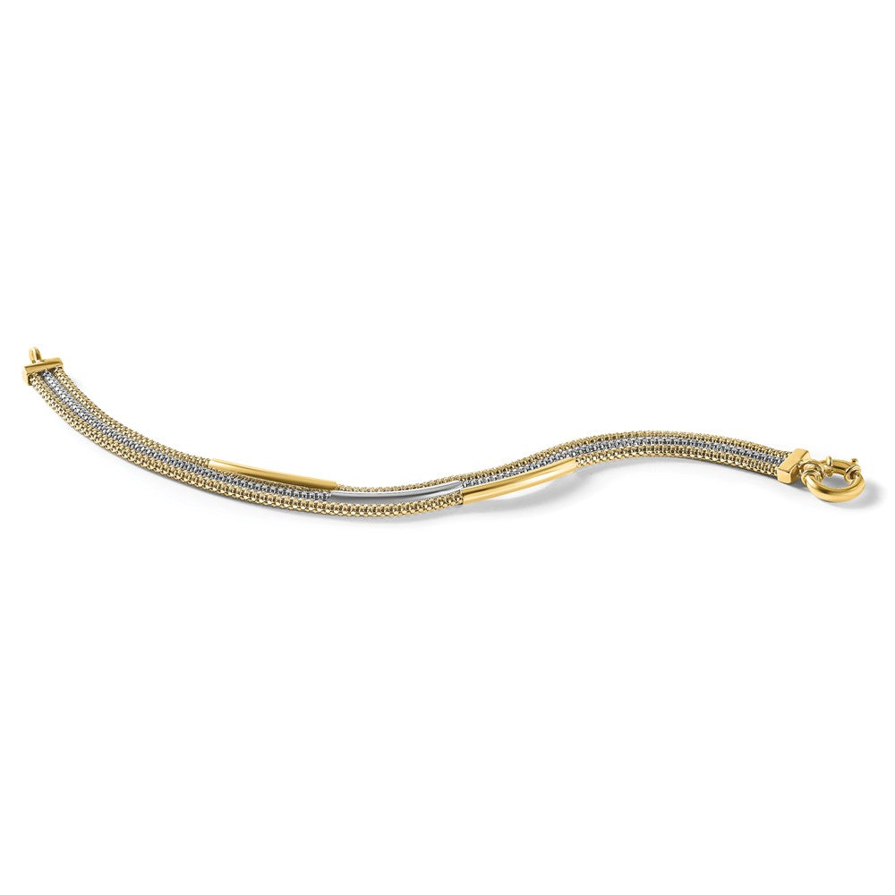 14K w/Rhodium Polished Bars Mesh Multi-strand Bracelet
