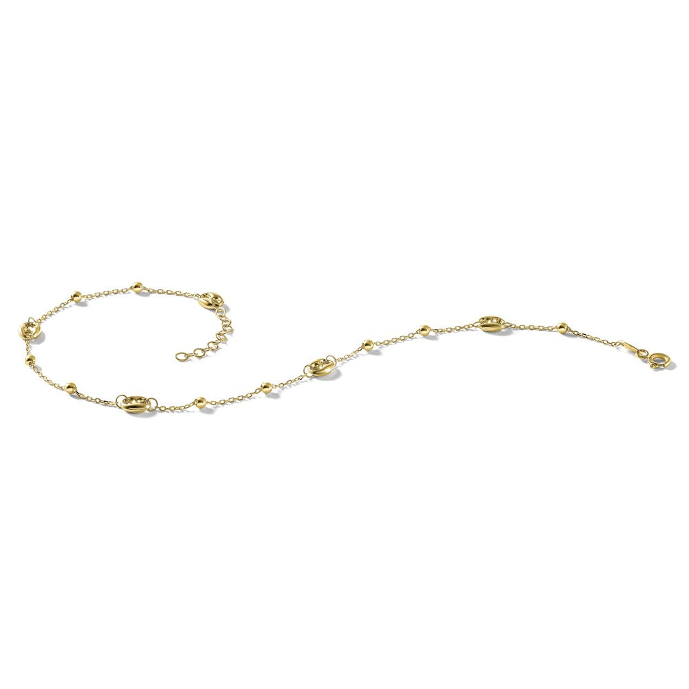 14K Puffed Mariner Beaded 9 inch Plus 1 inch Extender - Total 10 inch Anklet
