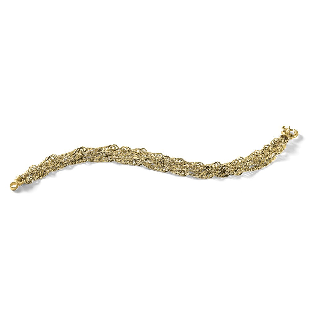 14K Polished/Diamond-cut Multi-strand Singapore Bracelet