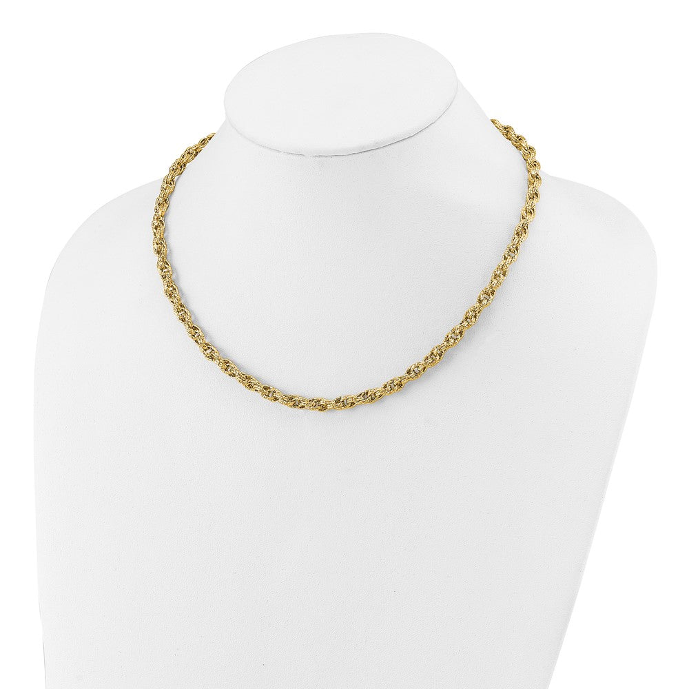 14K Polished/Textured/Dia-cut Twisted Link Necklace