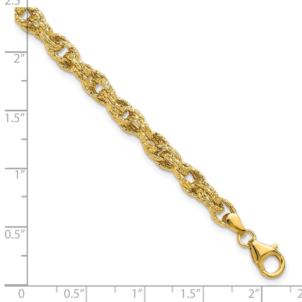 14K Polished/Textured/Dia-cut Twisted Link Bracelet