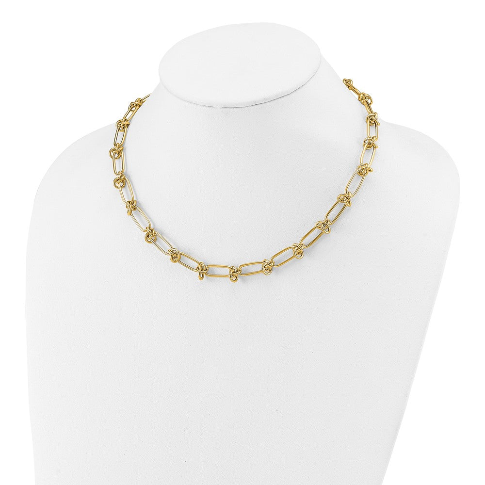 14K Polished Love Knot Fancy Paperclip Link Necklace