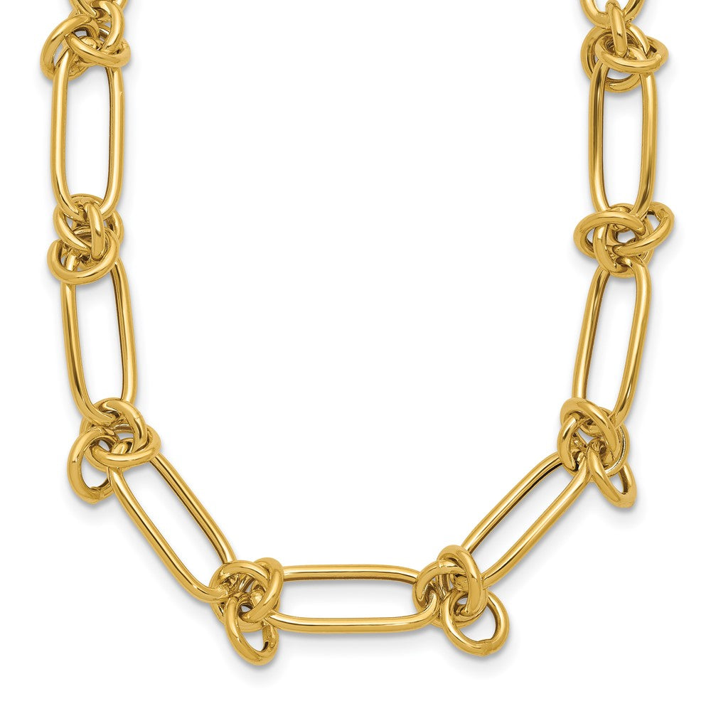 14K Polished Love Knot Fancy Paperclip Link Necklace