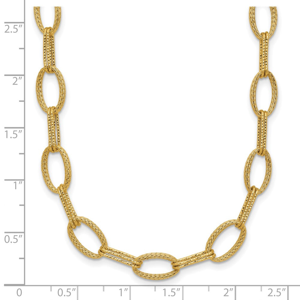 14K Polish/Texture/Dia-cut Fancy Oval Link Necklace