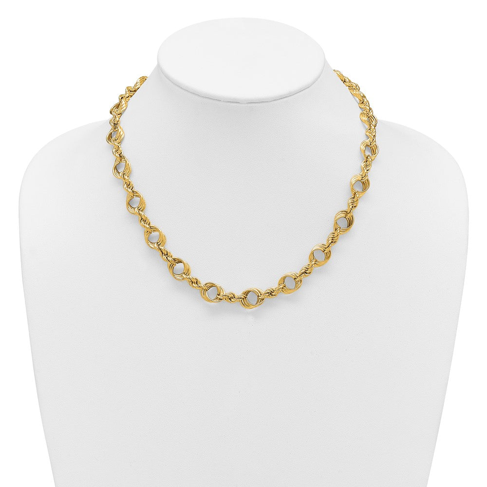 14K Polished Fancy Circle and Rope Link Necklace