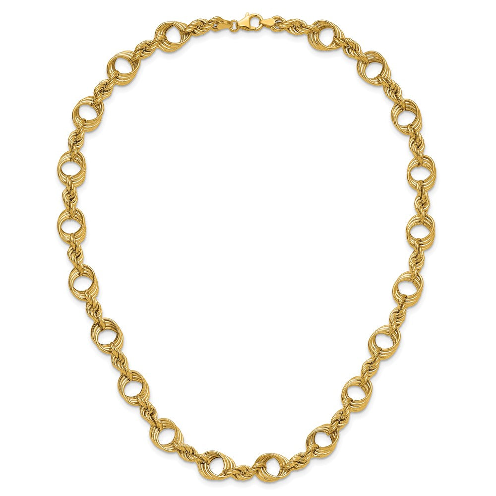 14K Polished Fancy Circle and Rope Link Necklace