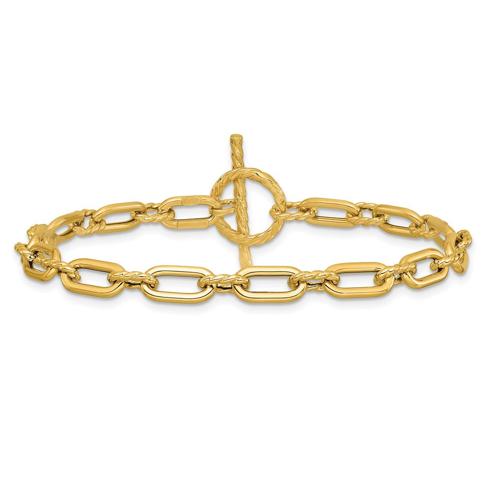 14K Polished and Twisted Fancy Toggle Bracelet