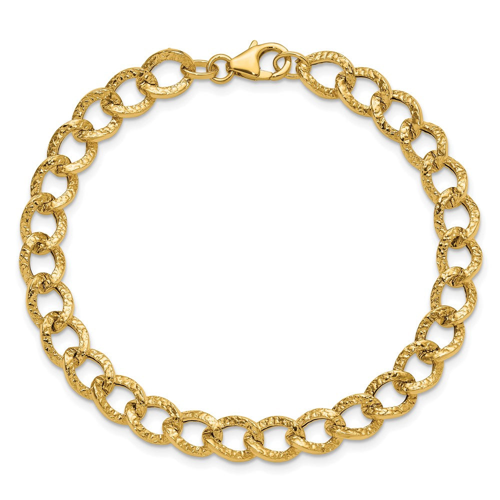 14K Polished and Textured Fancy Link Bracelet