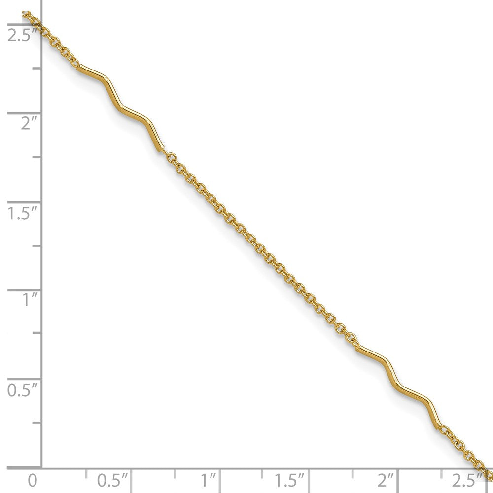 14K Wavy Bar 3-Station 9 inch Plus 1 inch Extender - Total 10 inch Anklet