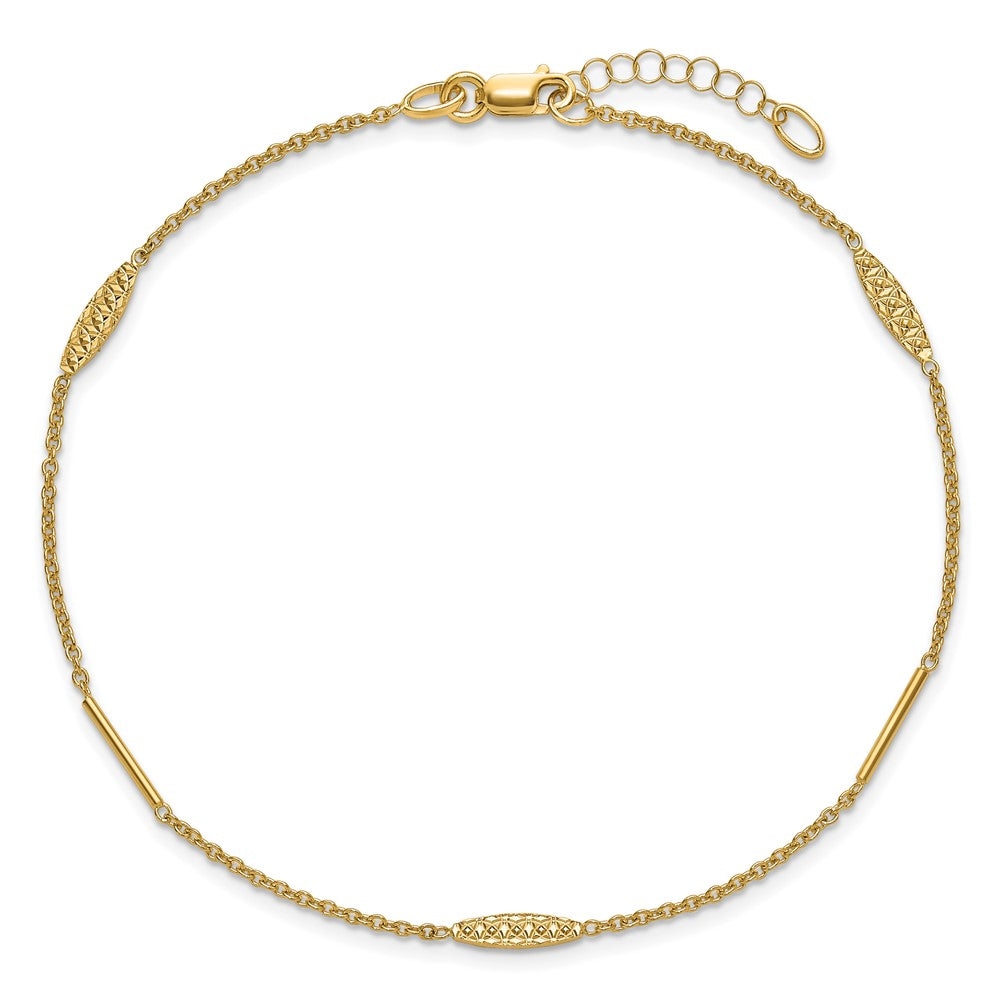 14K Bar and Textured Oval 9 inch Plus 1 inch Extender - Total 10 inch Anklet