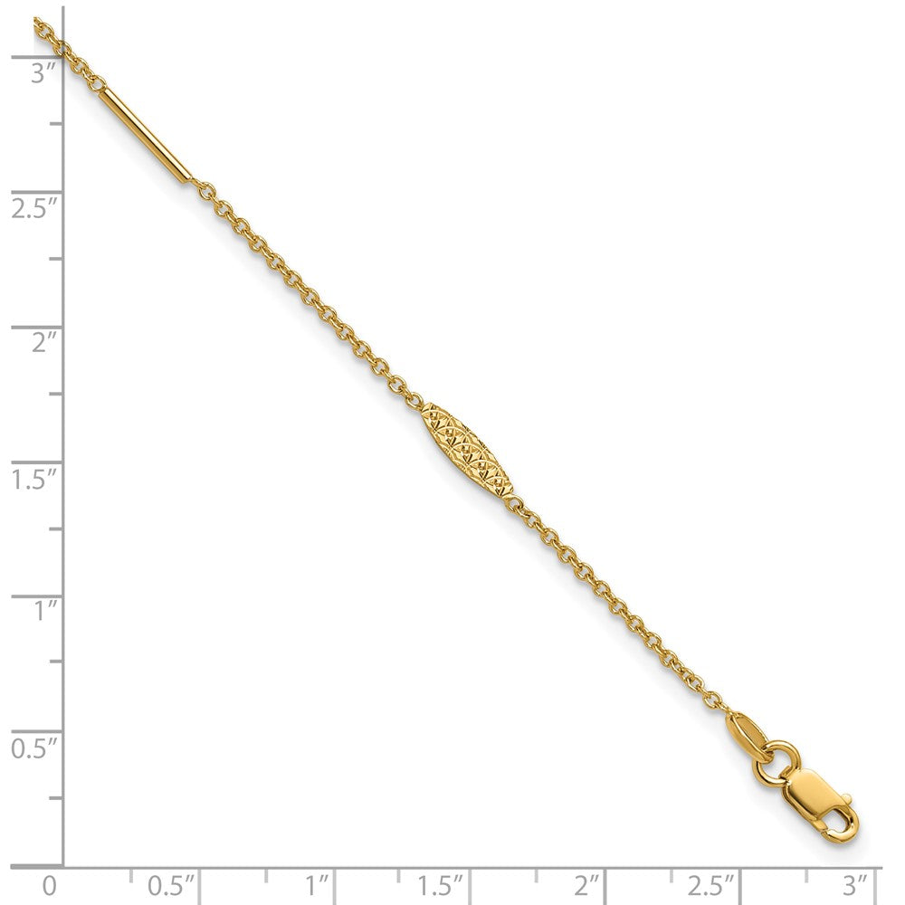 14K Bar and Textured Oval 9 inch Plus 1 inch Extender - Total 10 inch Anklet