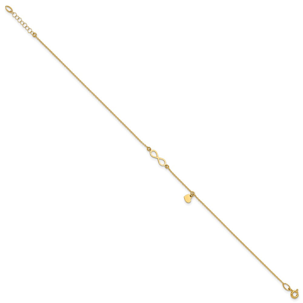 14K Infinity and Dangle Heart 9 inch Plus 1 inch Extender - Total 10 inch Anklet