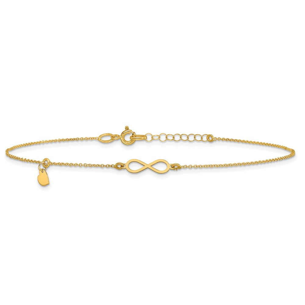 14K Infinity and Dangle Heart 9 inch Plus 1 inch Extender - Total 10 inch Anklet