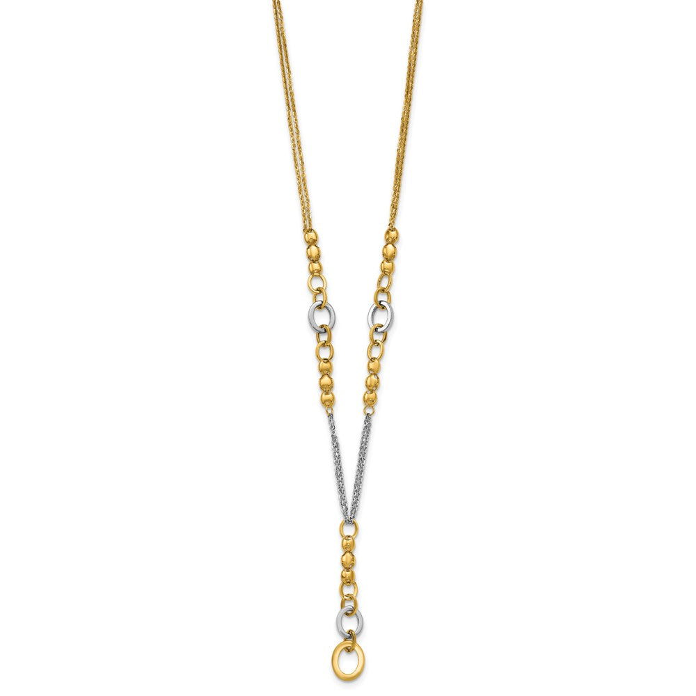 14K w/White RH Polished Fancy 2-Strand Oval Link Necklace
