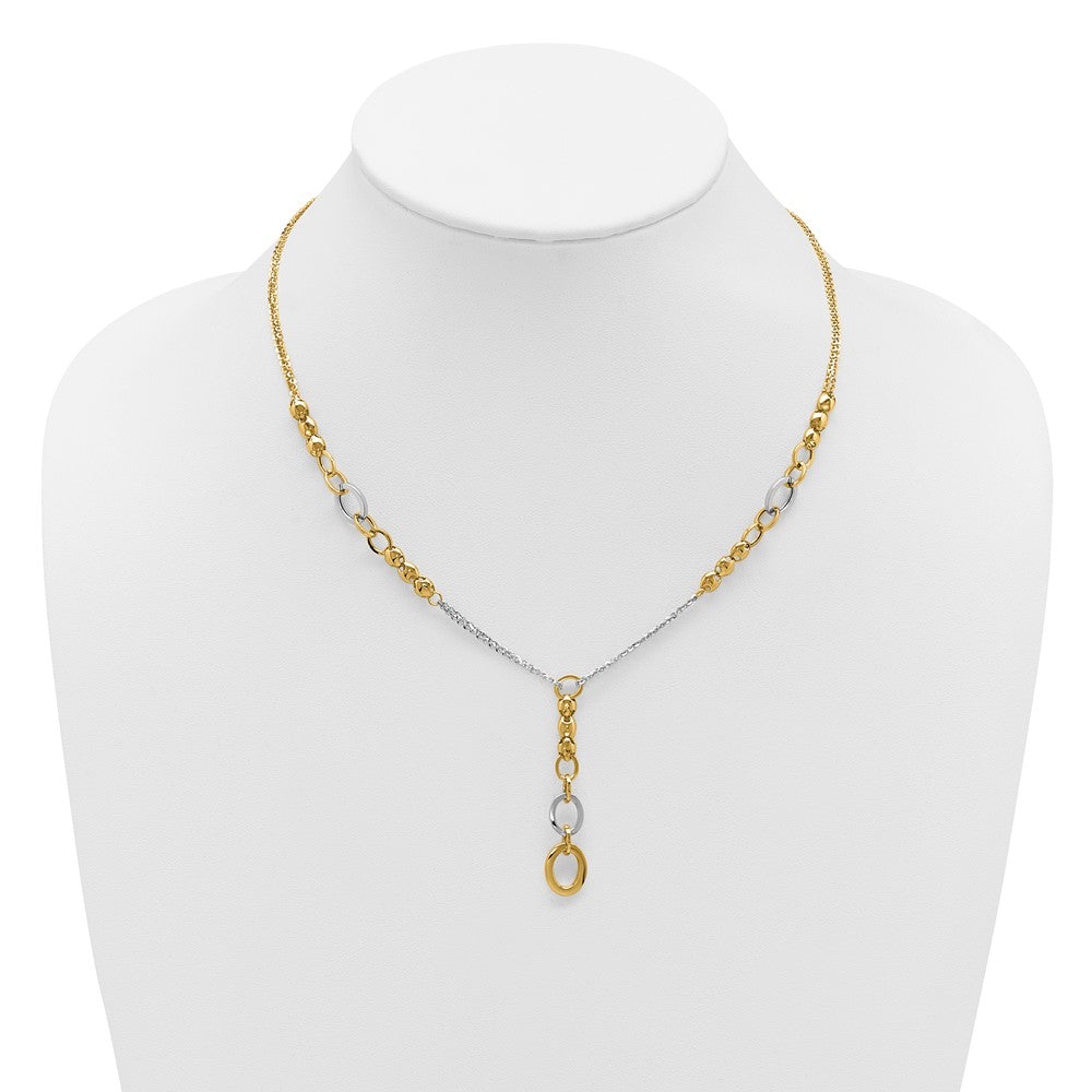 14K w/White RH Polished Fancy 2-Strand Oval Link Necklace