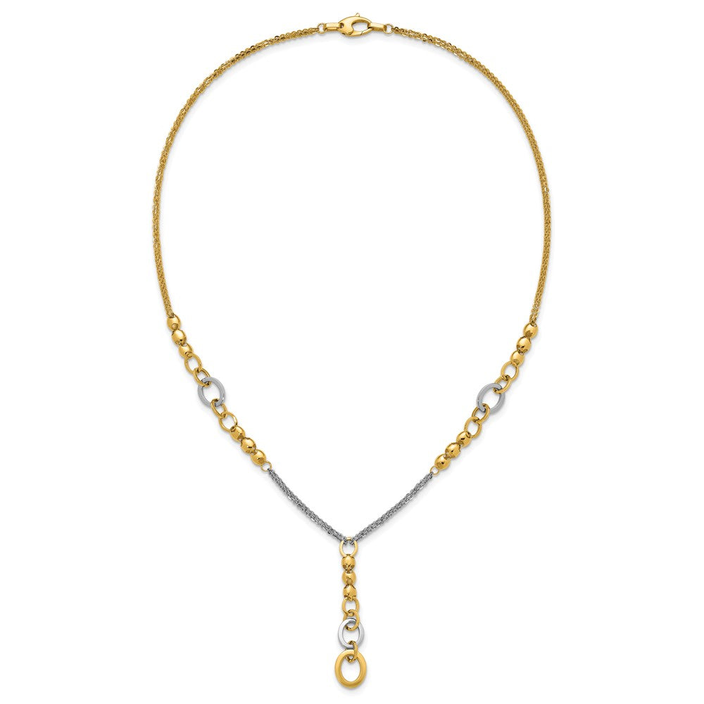 14K w/White RH Polished Fancy 2-Strand Oval Link Necklace