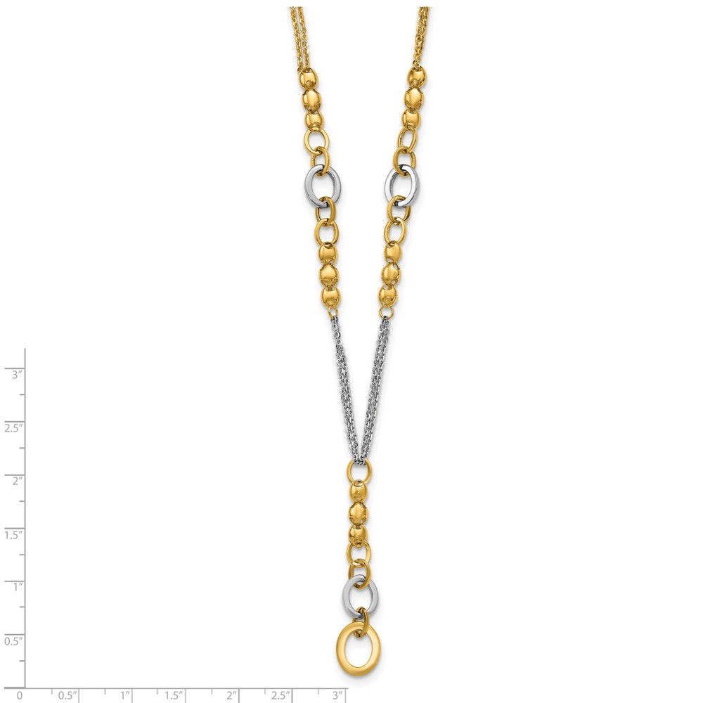 14K w/White RH Polished Fancy 2-Strand Oval Link Necklace