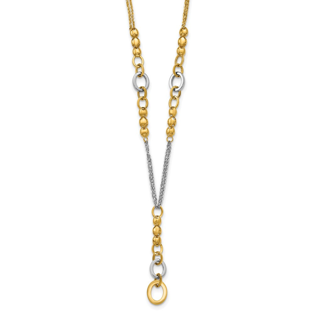 14K w/White RH Polished Fancy 2-Strand Oval Link Necklace