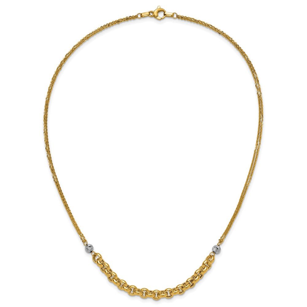 14K w/White RH Polished D/C 2-Strand Rolo Link Necklace