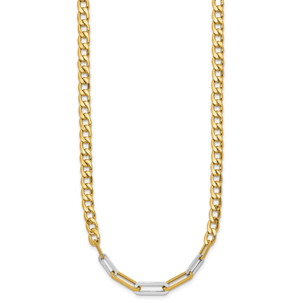 14K w/White RH Polished Curb and Paperclip Link Necklace