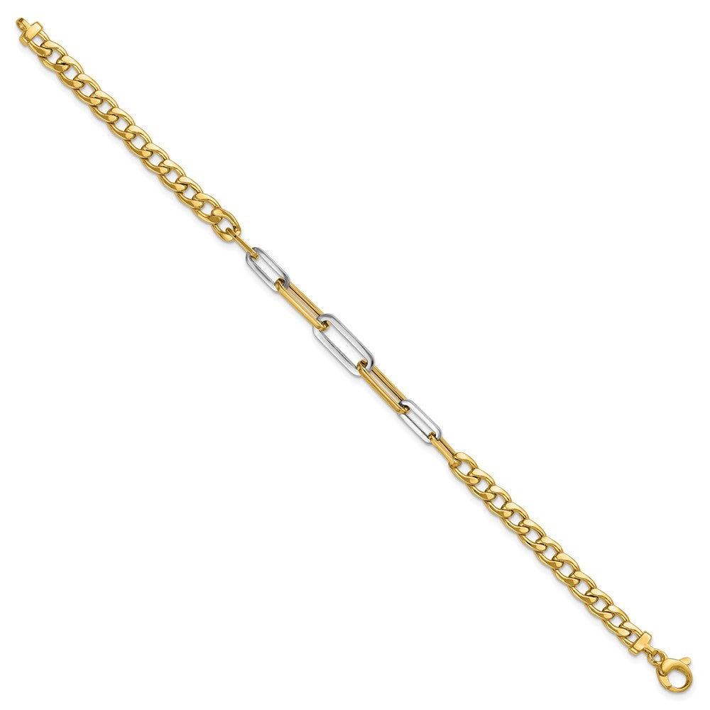 14K w/White Rhodium Polished Curb and Paperclip Link Bracelet