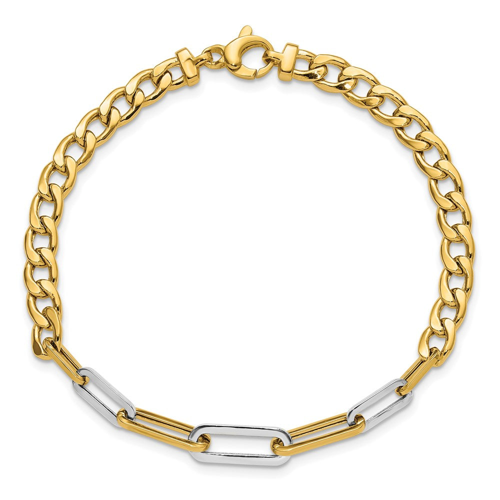 14K w/White Rhodium Polished Curb and Paperclip Link Bracelet