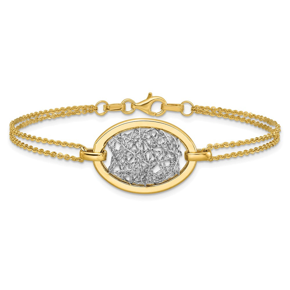 14K w/White Rhodium Polished D/C Fancy Oval 2-Strand Bracelet