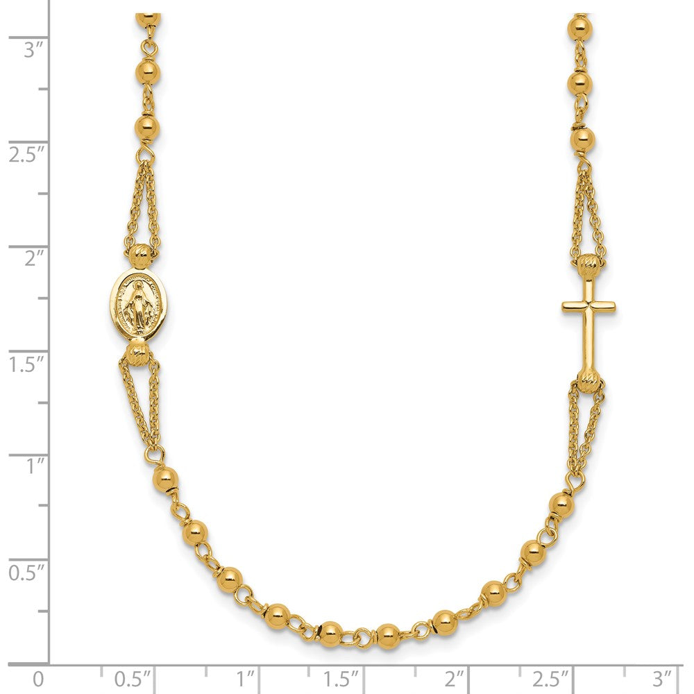 14K Polish/Dia-cut/Beaded Religious Rosary Style Necklace