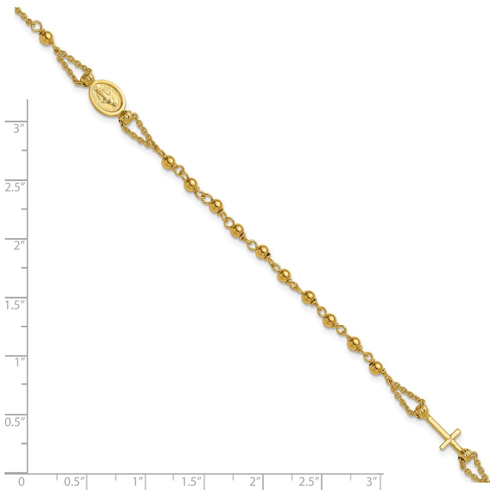 14K Polished Diamond-cut / Beaded Religious Rosary Style Bracelet