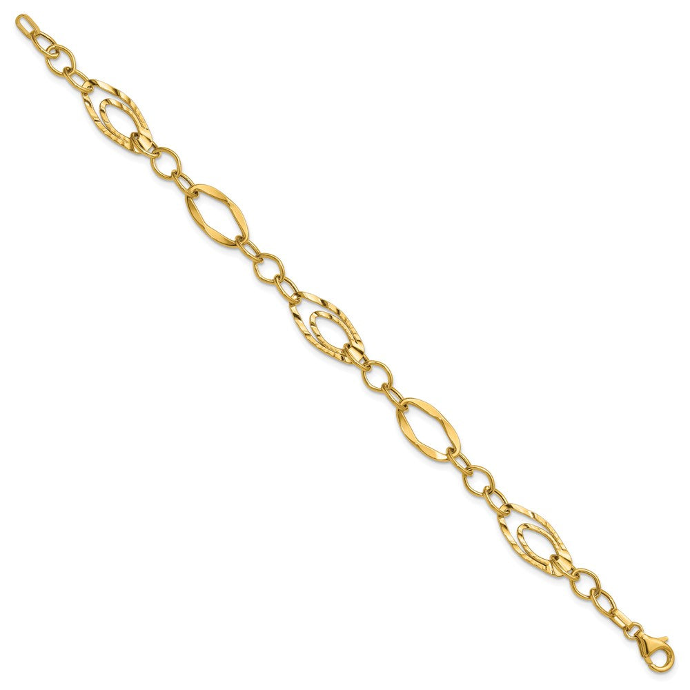 14K Polished and Wavy Textured Fancy Link Bracelet