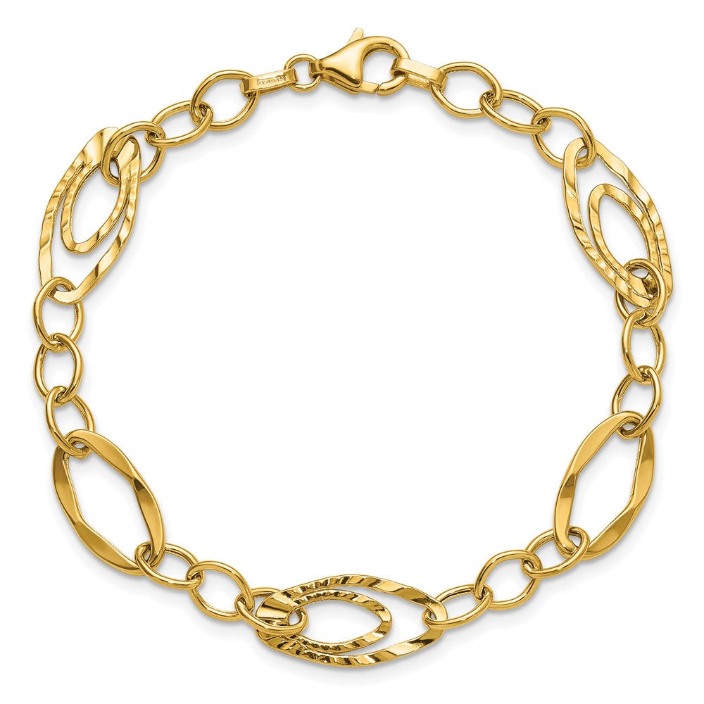 14K Polished and Wavy Textured Fancy Link Bracelet