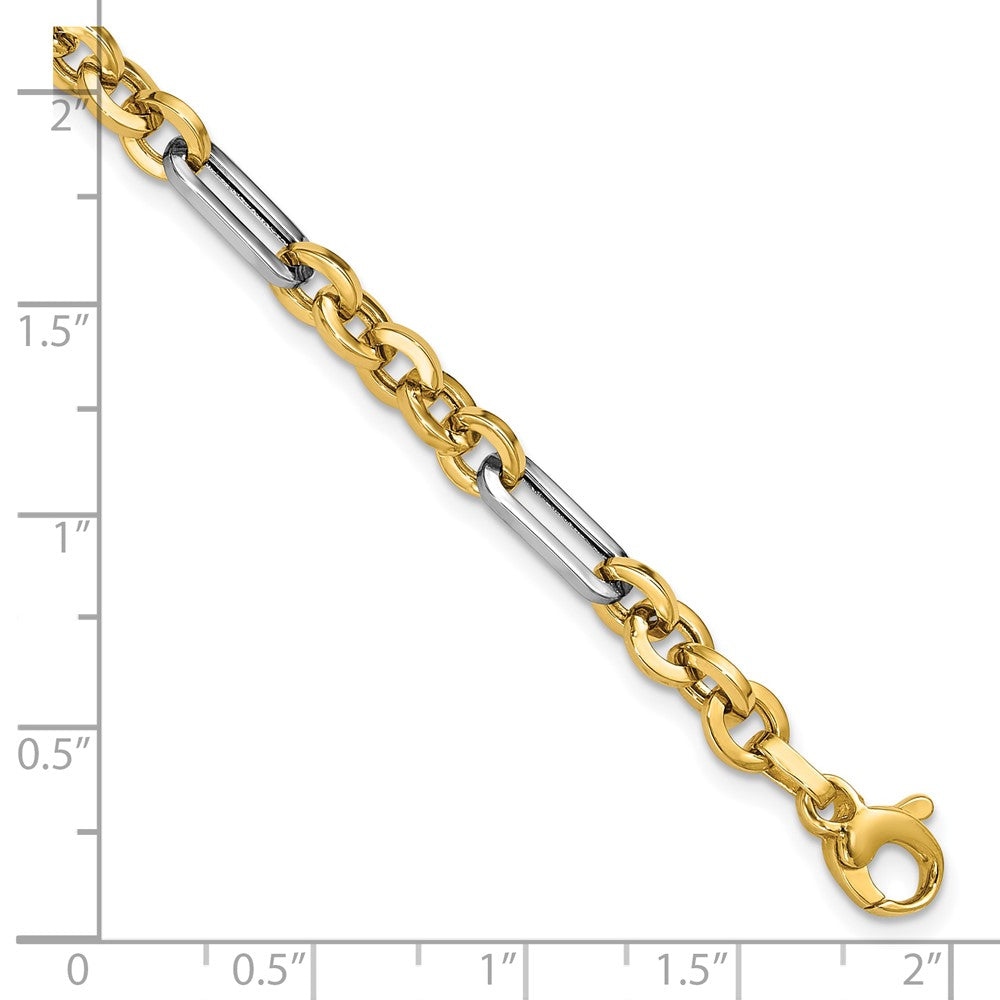14K w/White Rhodium Polished Cable and Paperclip Link Bracelet