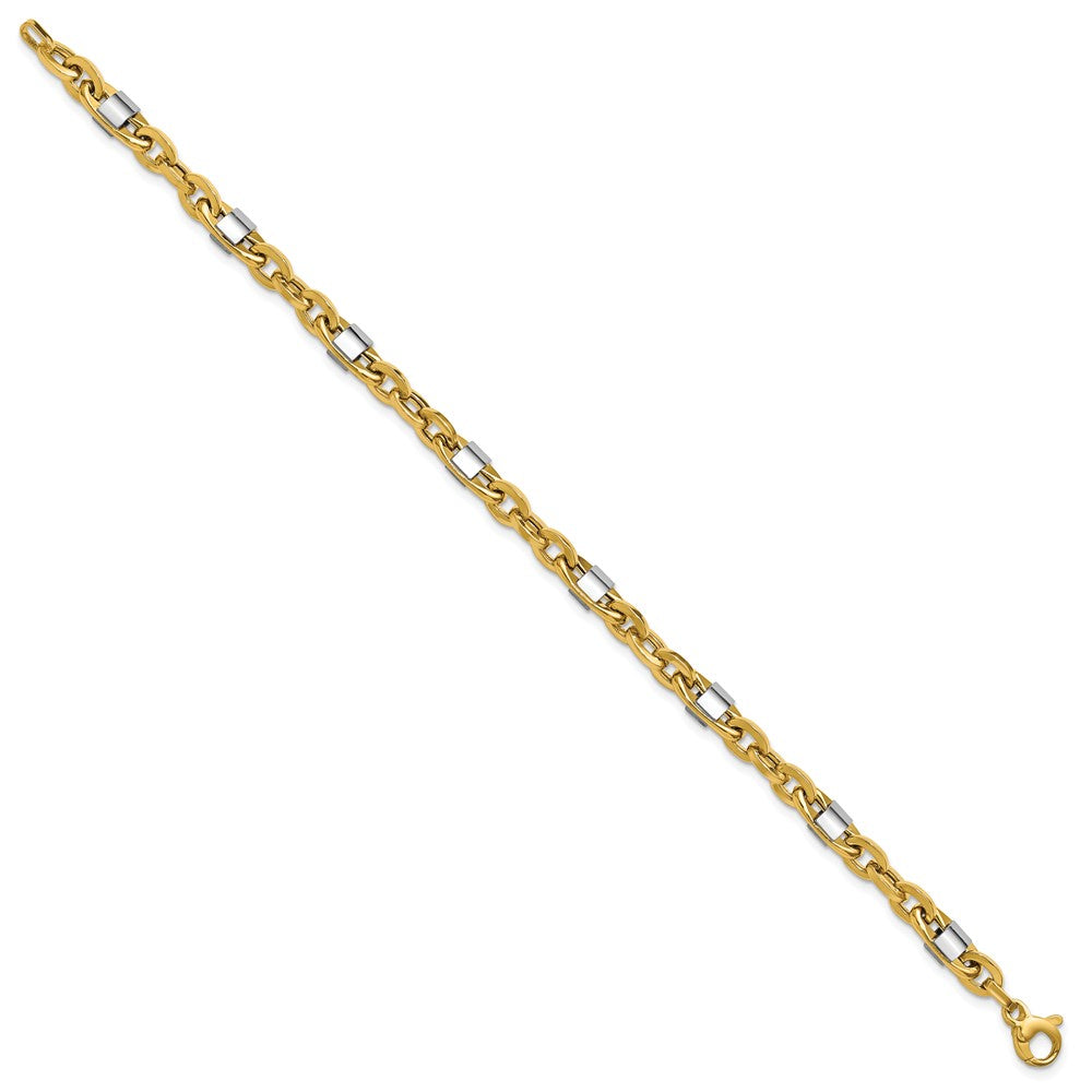 14K w/Wht Rhodium Polished Fancy Oval Men's Link Bracelet