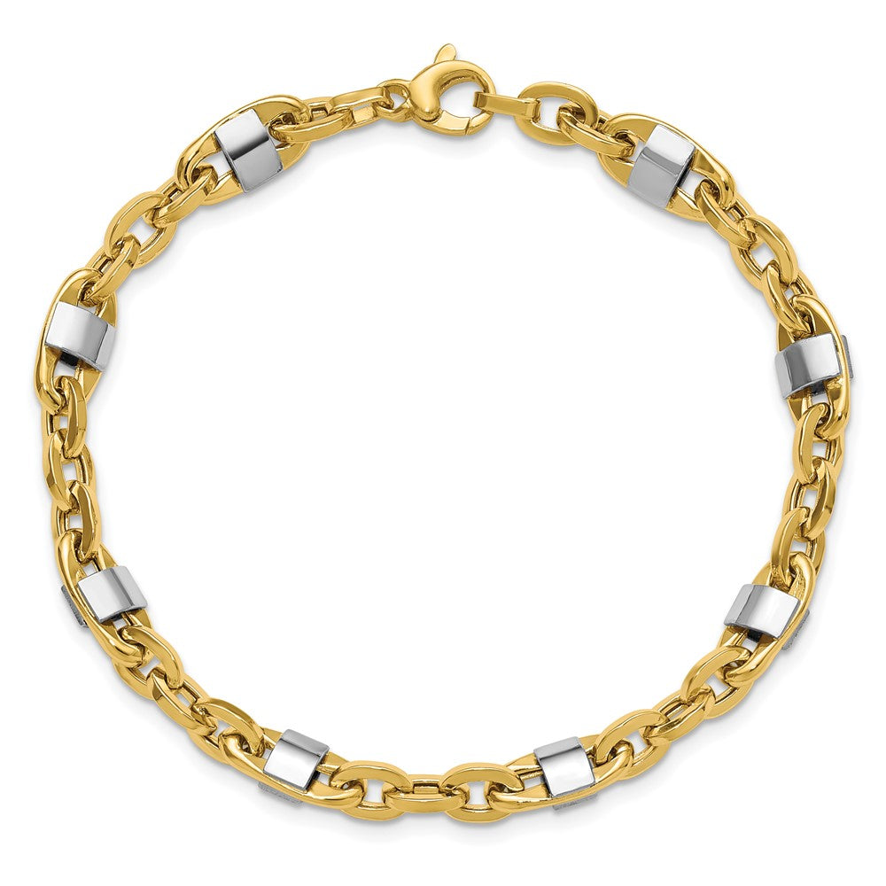 14K w/Wht Rhodium Polished Fancy Oval Men's Link Bracelet