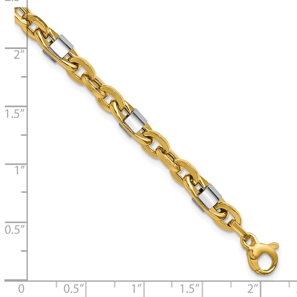 14K w/Wht Rhodium Polished Fancy Oval Men's Link Bracelet