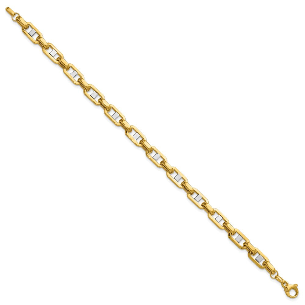 14K w/Wht RH Polished Fancy Flat Anchor Men's Link Bracelet