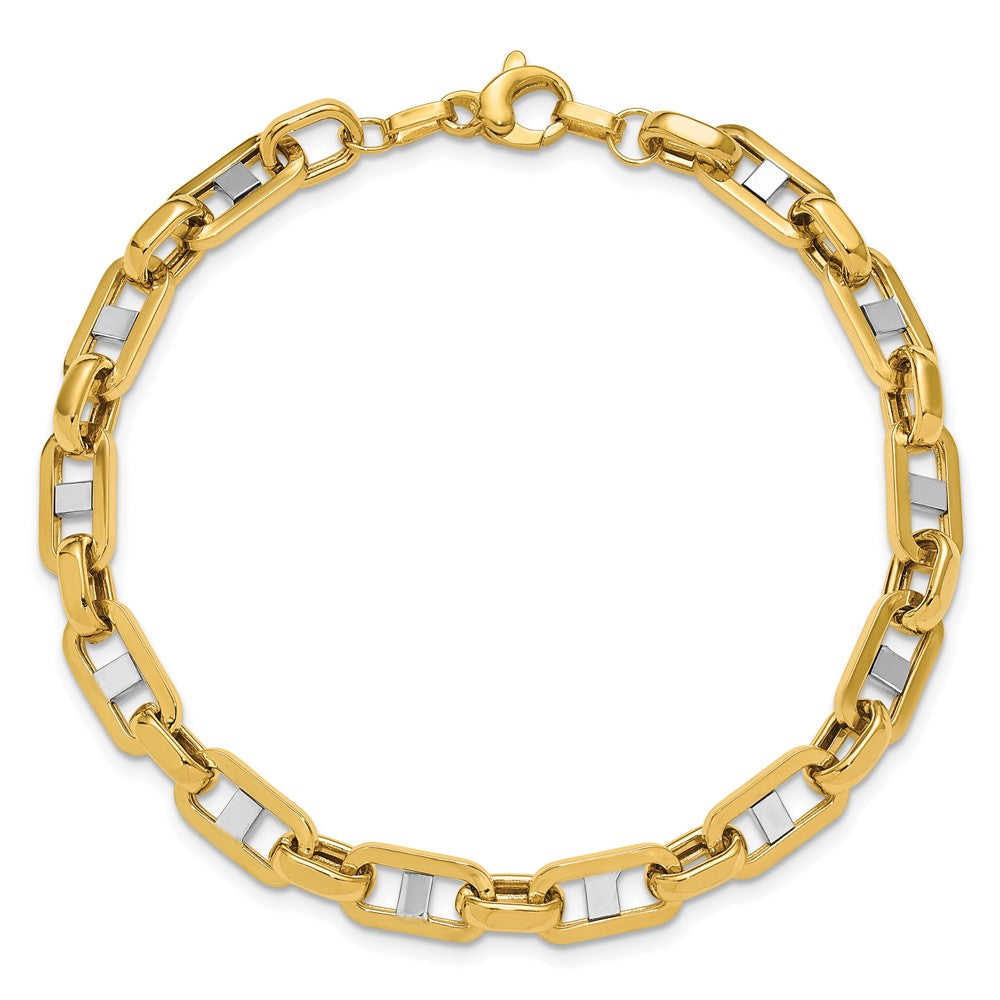 14K w/Wht RH Polished Fancy Flat Anchor Men's Link Bracelet
