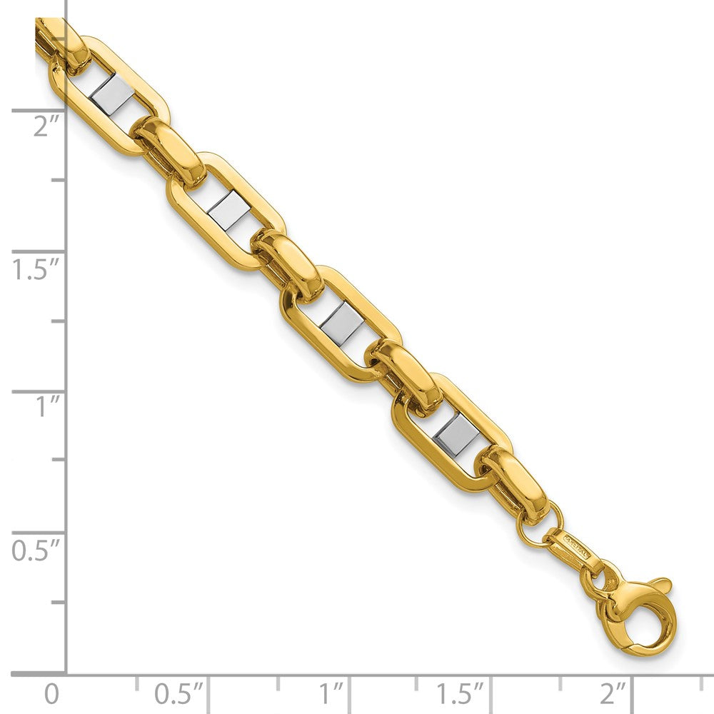 14K w/Wht RH Polished Fancy Flat Anchor Men's Link Bracelet